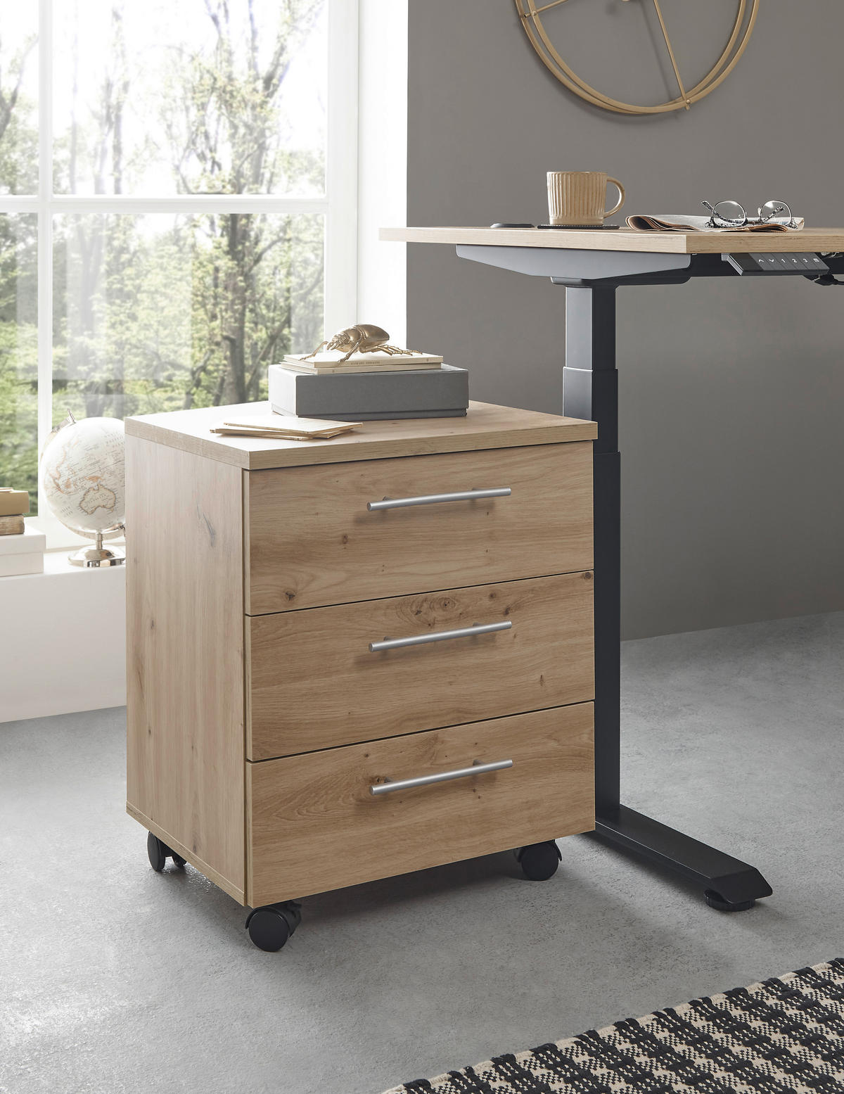 ROLLCONTAINER Eiche Artisan  - Silberfarben/Eiche Artisan, MODERN, Holzwerkstoff/Kunststoff (40/56/39cm) - Carryhome