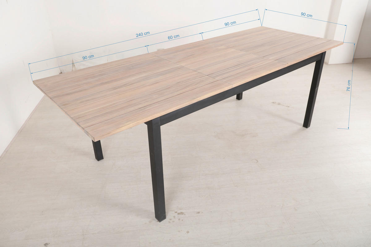 MASĂ PENTRU GRĂDINĂ   - negru/culoare lemn acacia, Konventionell, lemn/metal (180/240/90/76cm) - Ambia Garden