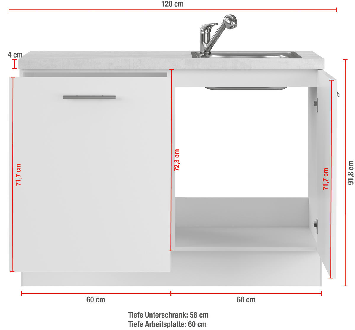 SPÜLENUNTERSCHRANK 120/91,8/58 cm  in Weiß  - Hellgrau/Weiß, Basics, Holzwerkstoff (120/91,8/58cm) - Impuls