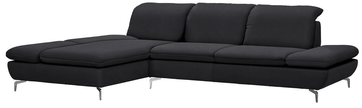 ECKSOFA in Echtleder Schwarz  - Silberfarben/Schwarz, Design, Leder/Metall (200/315cm) - Chilliano