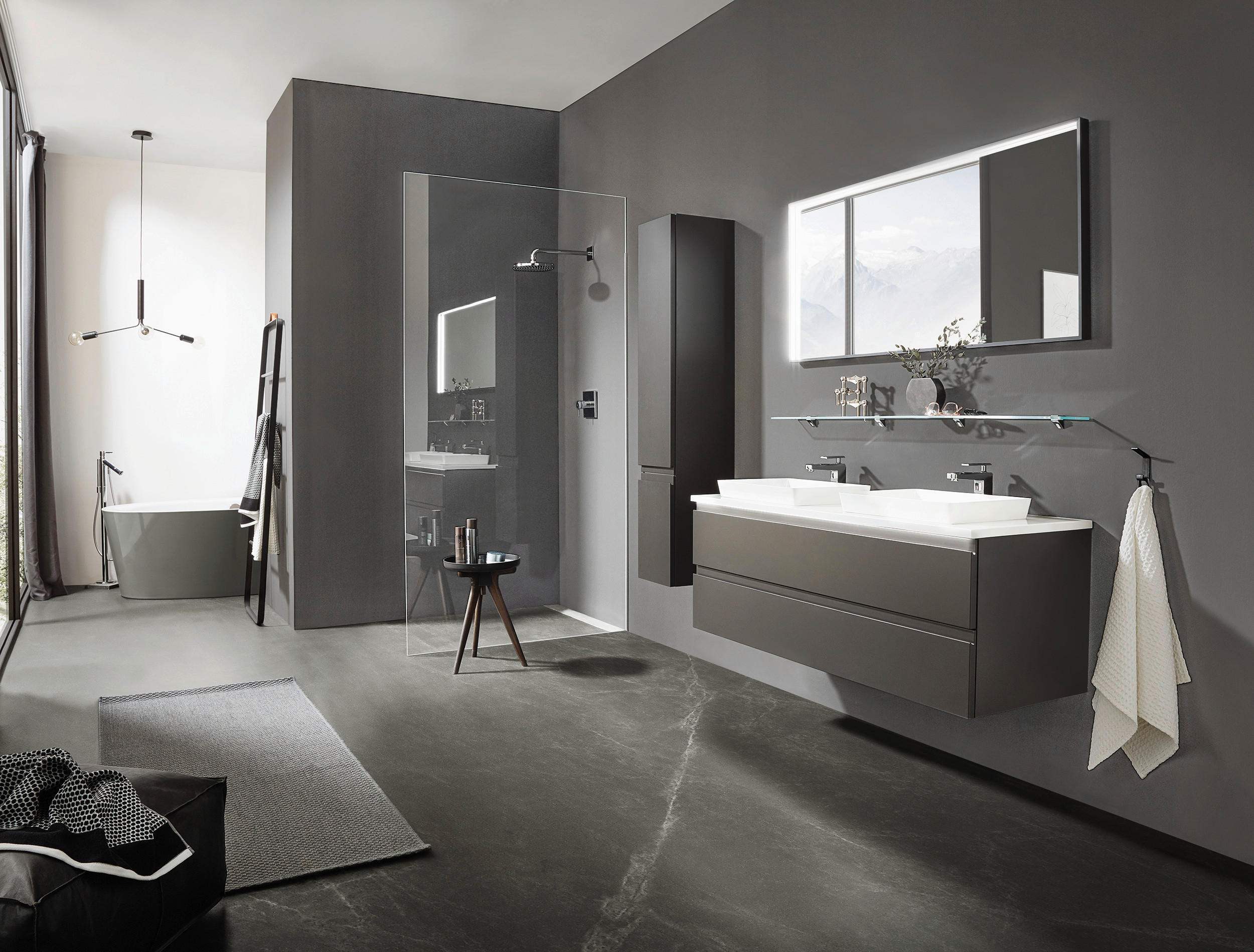 HOCHSCHRANK 30/160/32 cm  - Grau, KONVENTIONELL, Glas/Holzwerkstoff (30/160/32cm) - b-collection