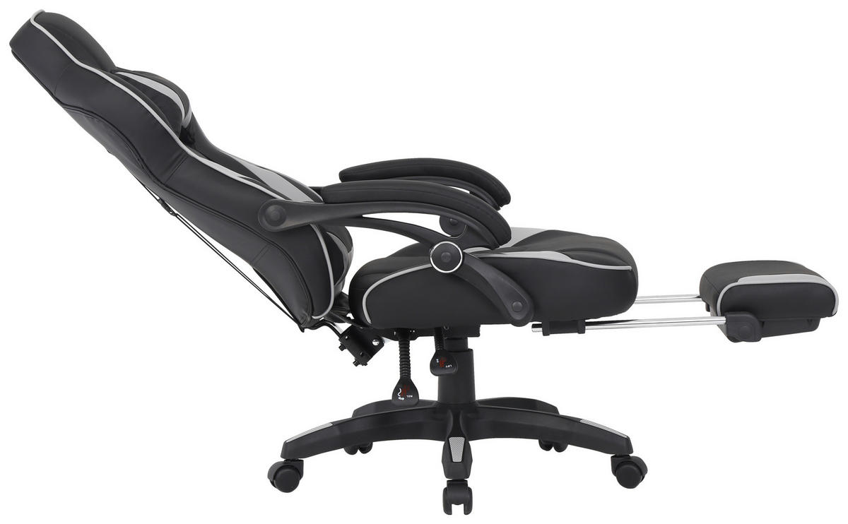 SCAUN DE GAMING  in imitație piele, microfibră gri, negru  - negru/gri, Lifestyle, plastic/lemn (68,5/116-124/65cm) - Livetastic