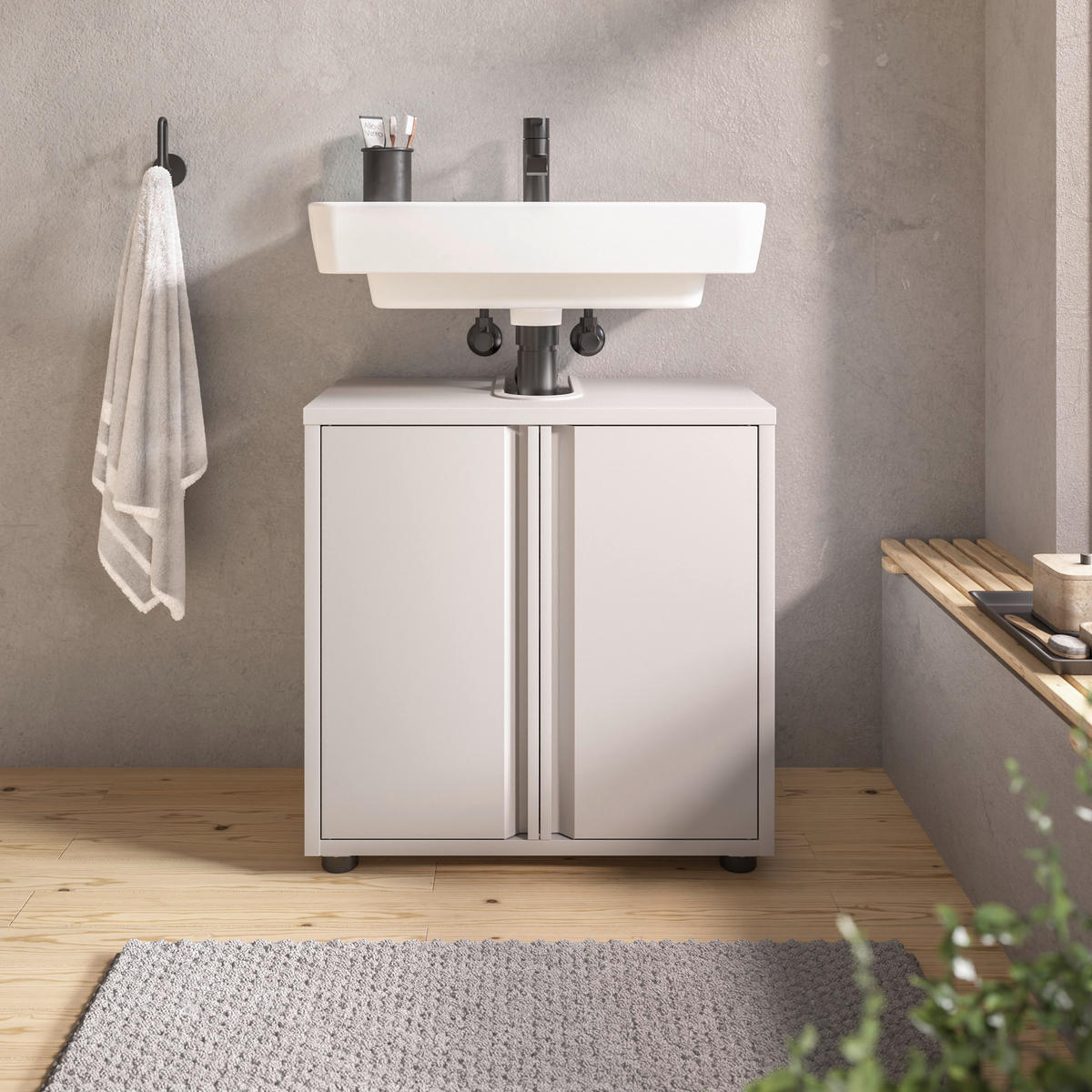 WASCHBECKENUNTERSCHRANK 60/60/33 cm  - Kaschmir/Schwarz, Design, Kunststoff/Metall (60/60/33cm) - home24