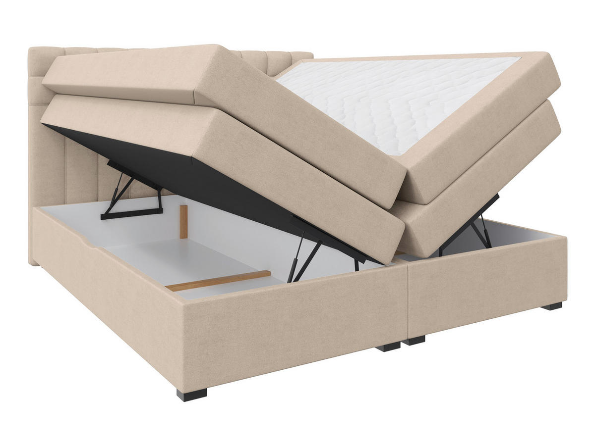 BOXSPRINGBETT 160/200 cm,  in Beige, Bettkasten, Topper, Matratzen, H3 = fest  - Beige/Schwarz, KONVENTIONELL, Kunststoff/Textil (160/200cm) - Boxxx