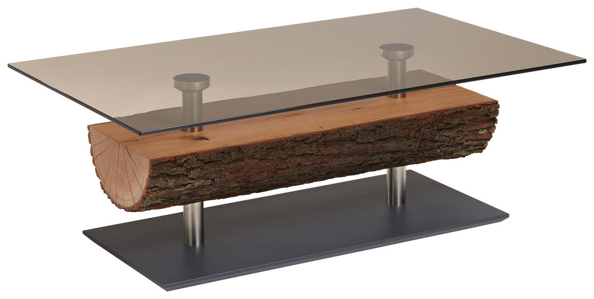 COUCHTISCH Kerneiche vollmassiv ESG, Parsolglas 125/75/43 cm rechteckig Anthrazit, Eichefarben  - Edelstahlfarben/Eichefarben, Natur, Glas/Holz (125/75/43cm) - Valnatura