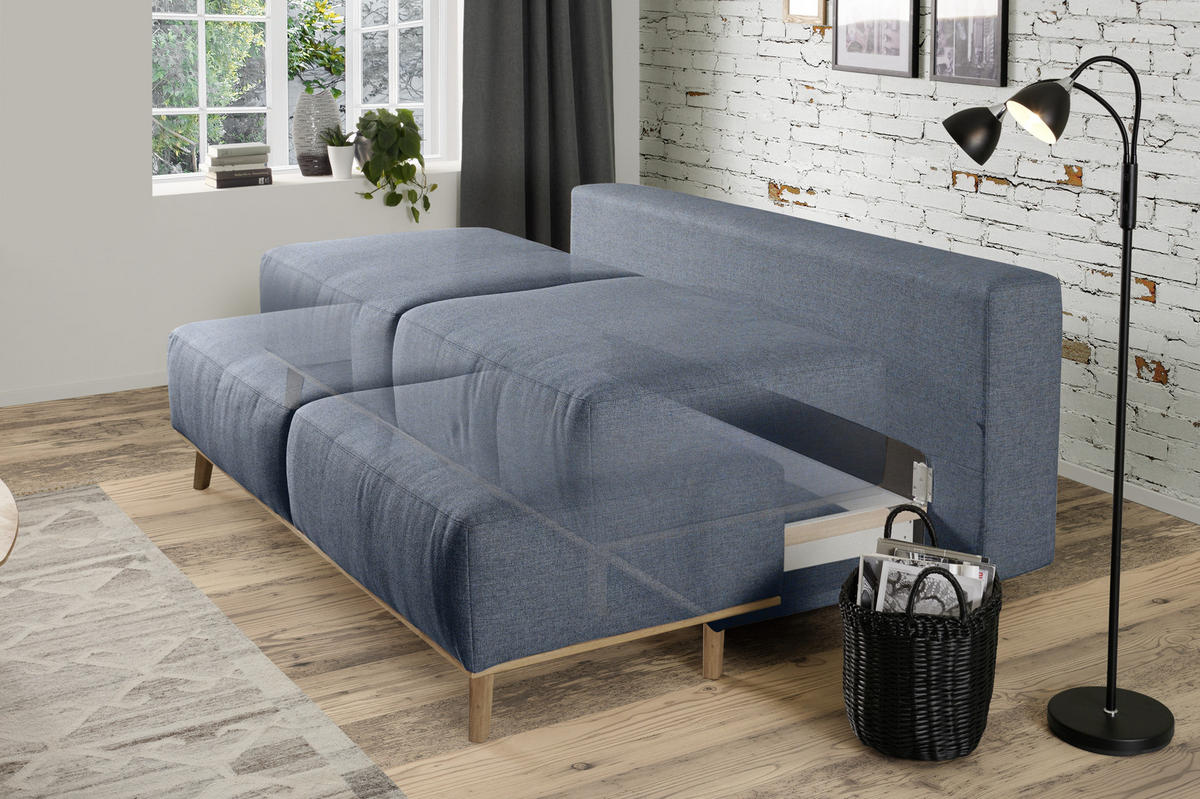 BOXSPRINGSOFA  mit Stoffauswahl, Rücken echt Blau, Grau  - Blau/Grau, Design, Holz/Textil (203/97/107cm) - Dieter Knoll