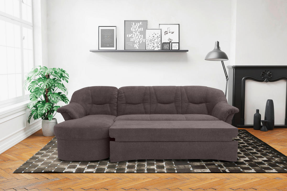 ECKSOFA Greige Mikrofaser  - Greige/Schwarz, KONVENTIONELL, Kunststoff/Textil (146/232cm) - MID.YOU