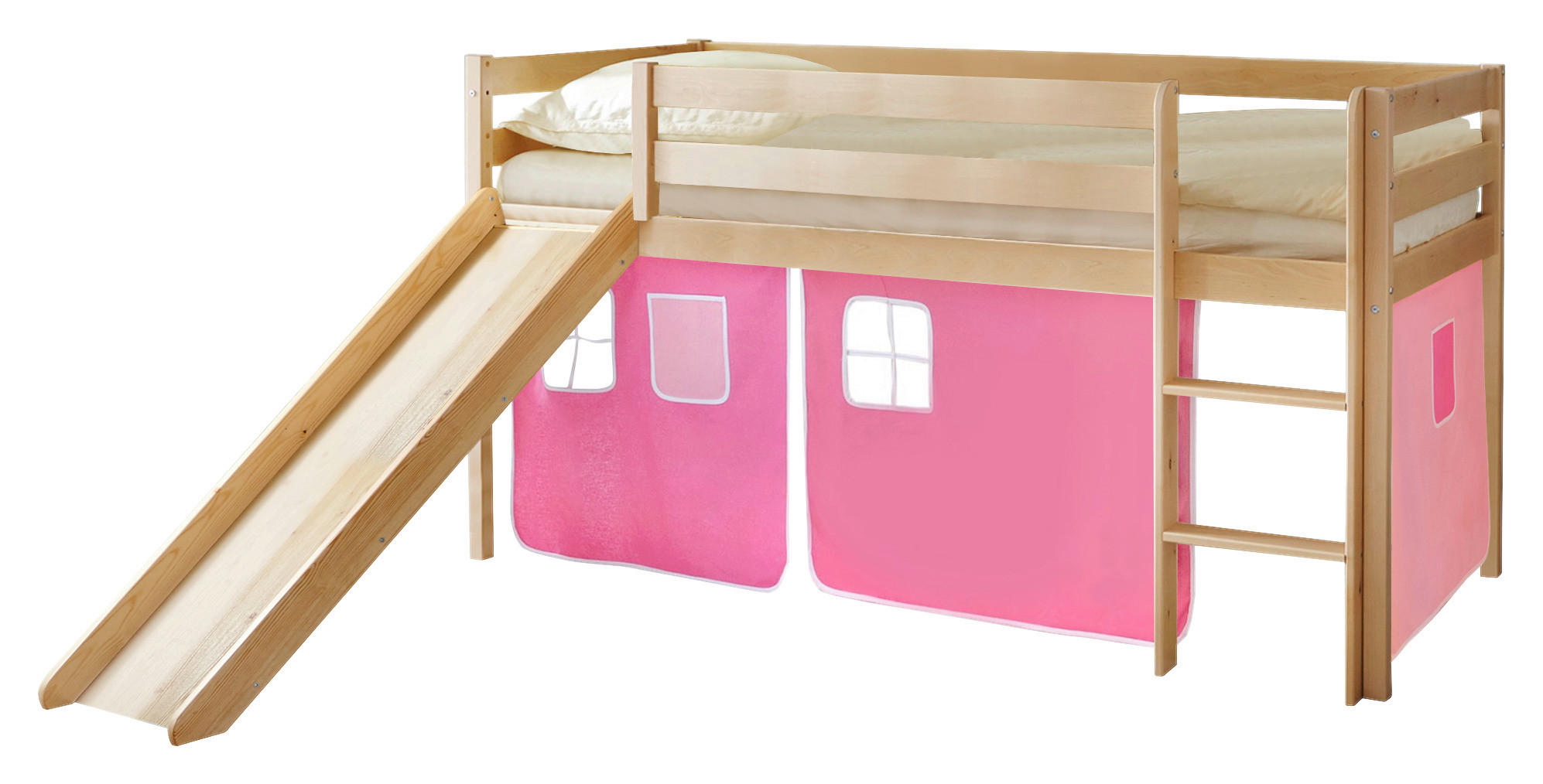 Spielbett Manuel Rosa Kiefer Massiv 90 cm Rutsche Leiter