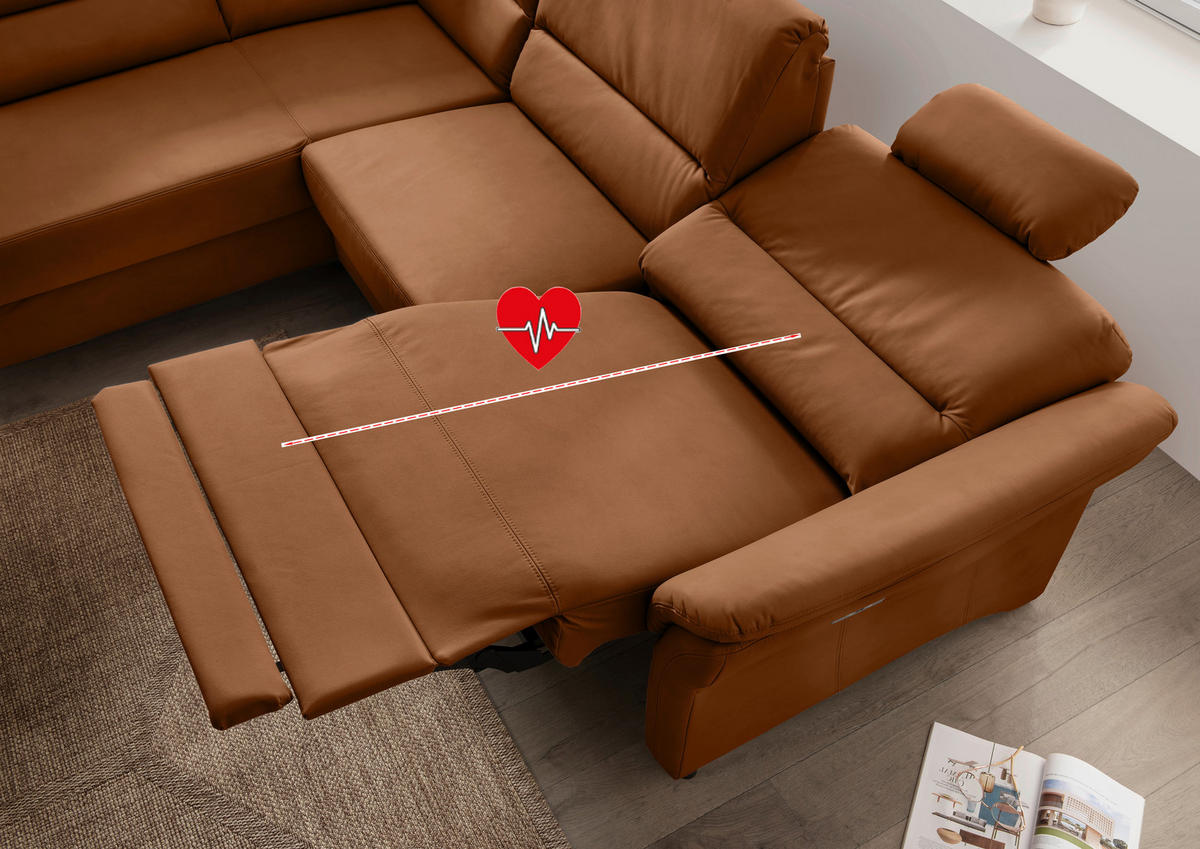 ECKSOFA in Lederlook Cognac  - Cognac/Schwarz, Modern, Holz/Textil (190/266cm) - Livetastic