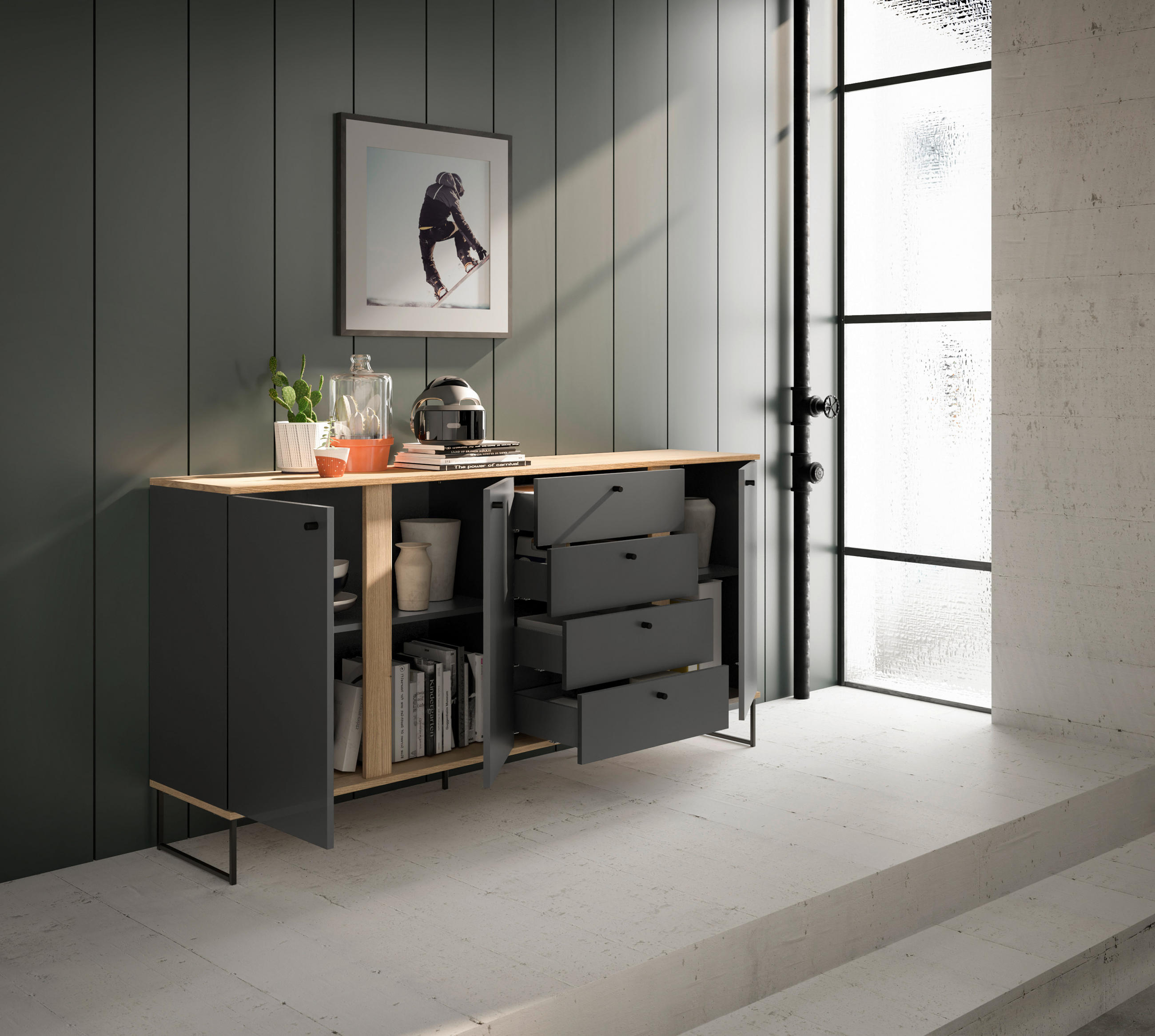 SIDEBOARD Kandoo  in 180/89/38 cm  - Eichefarben/Anthrazit, Basics, Holzwerkstoff/Kunststoff (180/89/38cm) - Xora