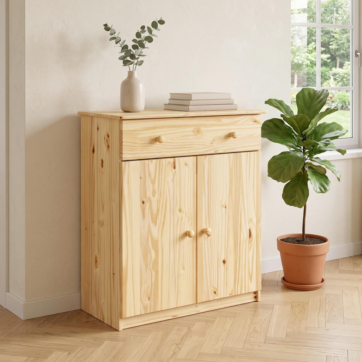 KOMMODE , 91/107/43 cm, 1 Schublade(n)  - Naturfarben, Natur, Holz (91/107/43cm) - Livetastic