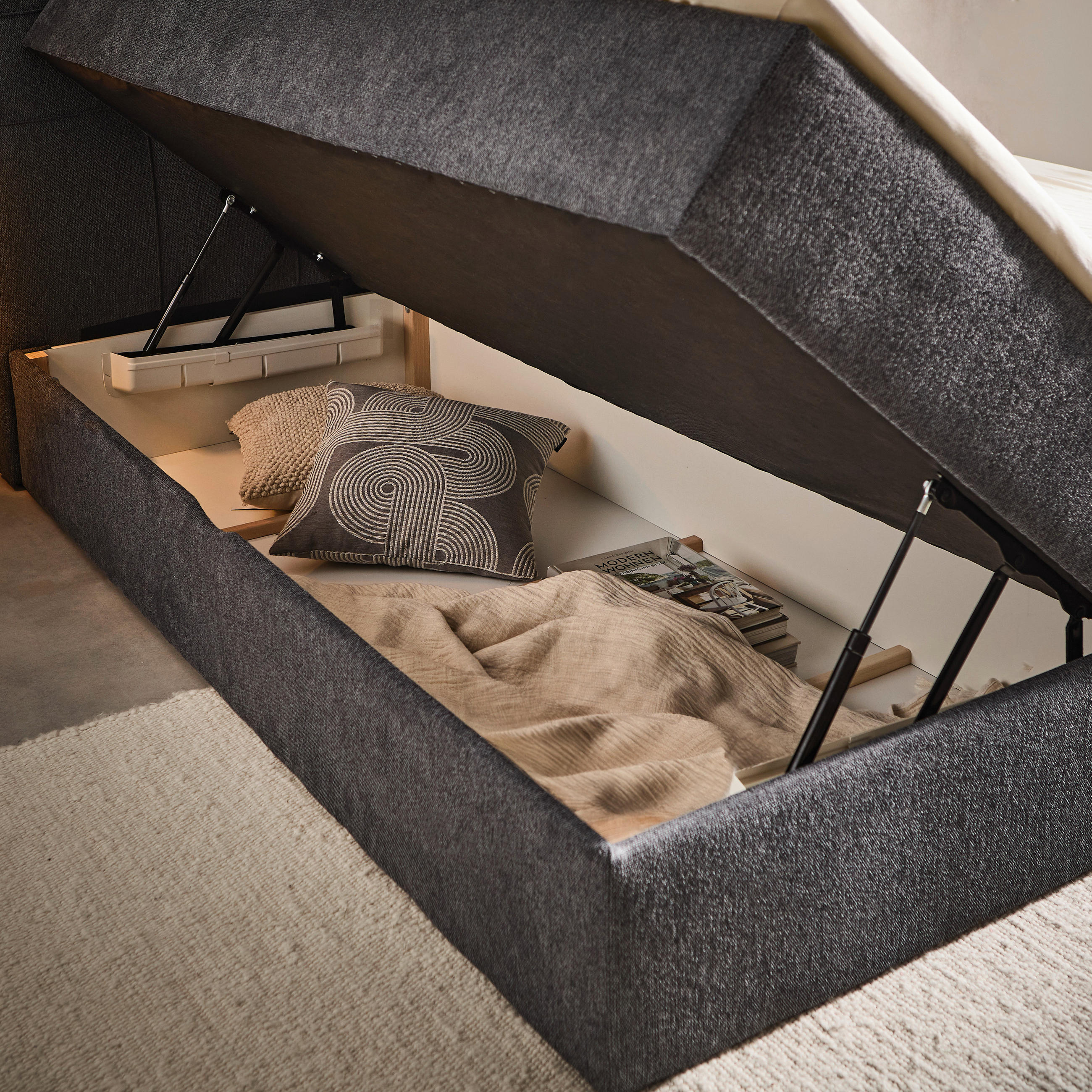 BOXBETT 180/200 cm  in Dunkelgrau  - Dunkelgrau/Schwarz, KONVENTIONELL, Kunststoff/Textil (180/200cm) - Boxxx