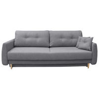 SCHLAFSOFA  mit Liegefunktion, Schlafen auf Sitzhöhe, Rücken echt Webstoff Grau  - Buchefarben/Grau, KONVENTIONELL, Holz/Textil (220/90/95cm) - Carryhome