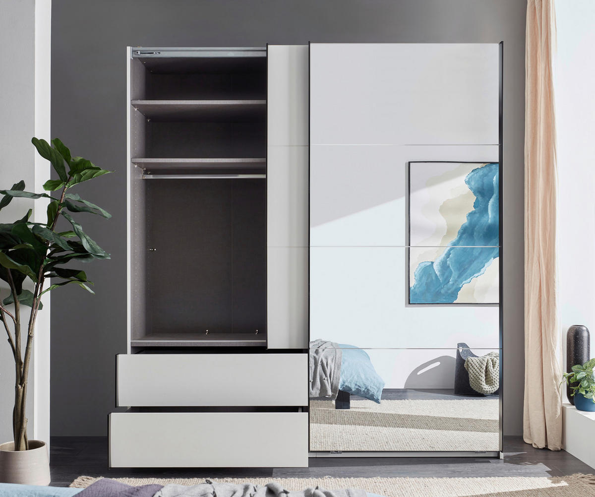 SCHWEBETÜRENSCHRANK  in Schwarz, Weiß  - Schwarz/Weiß, MODERN, Glas/Holzwerkstoff (215/225,5/60,5cm) - Xora
