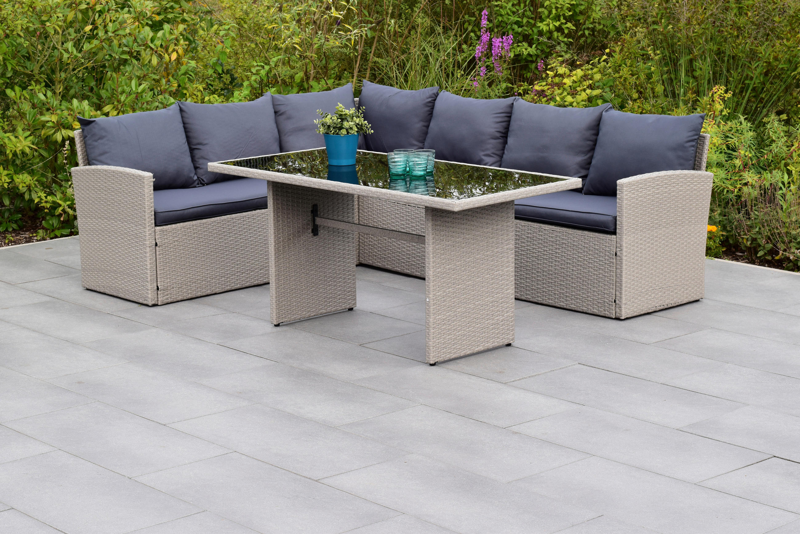 GARTENSET Stahl  - Grau, MODERN, Kunststoff/Textil - Gardenson