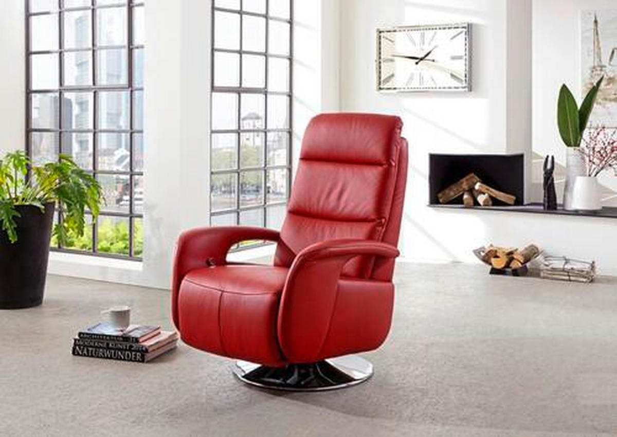 RELAXSESSEL in Leder Rot  - Edelstahlfarben/Rot, Design, Leder/Metall (84/88/110cm) - Beldomo Premium