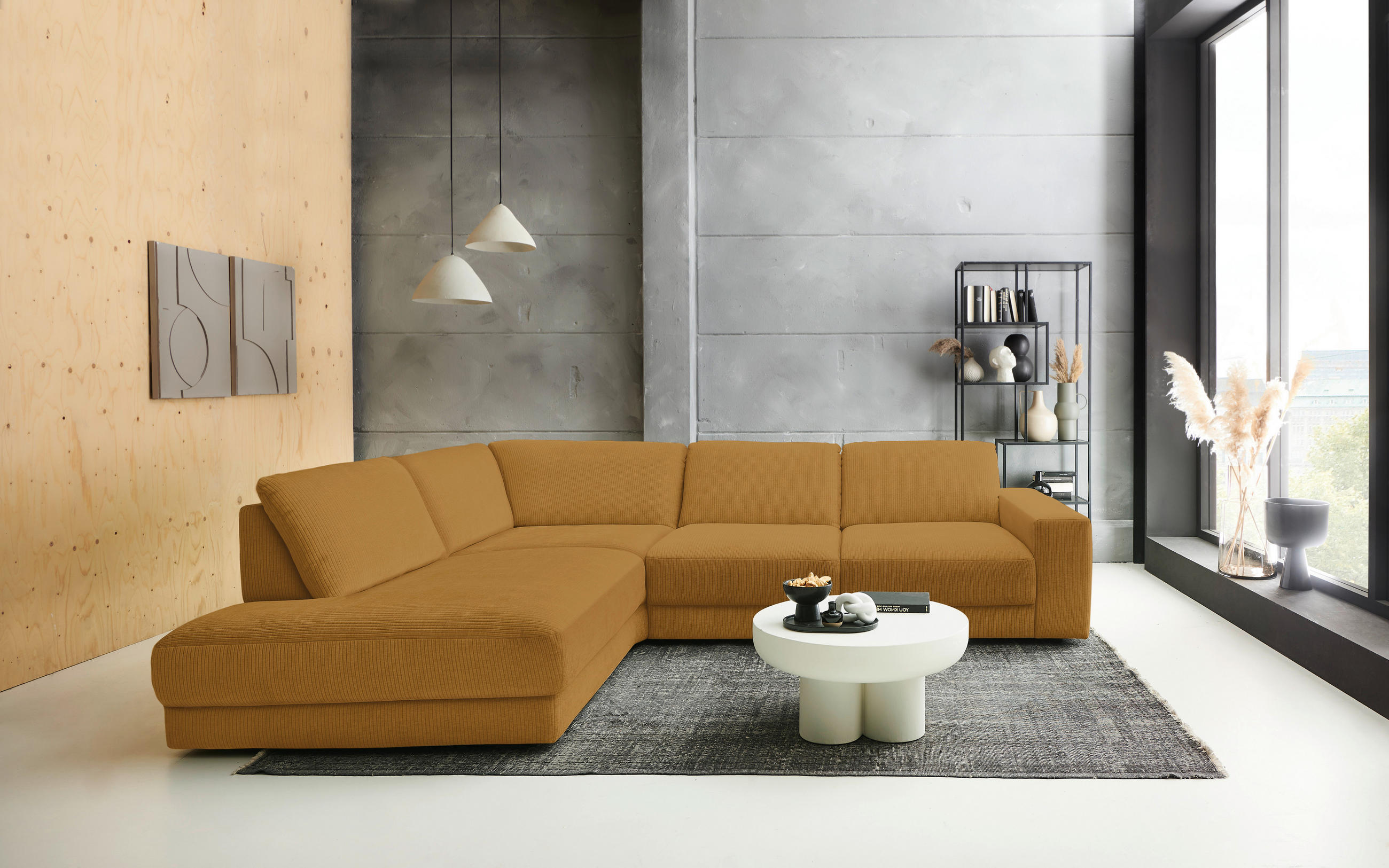 ECKSOFA in Chenille, Jacquard Cognac  - Cognac/Schwarz, Design, Kunststoff/Textil (242/316cm) - Niels Andersson