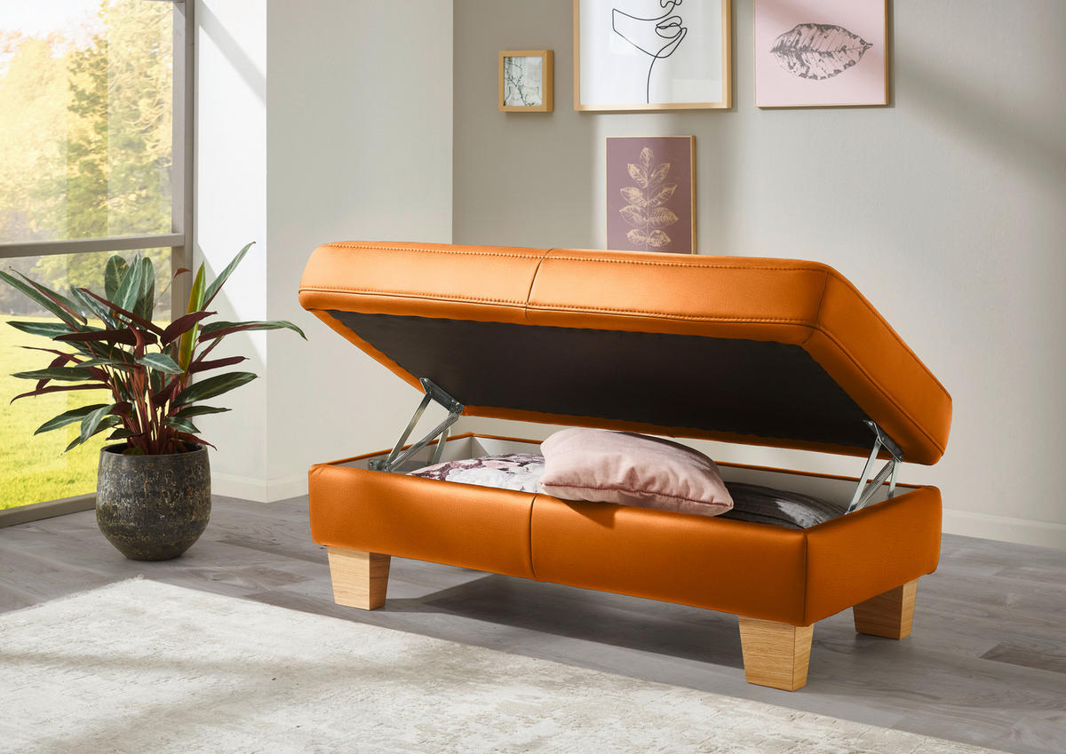ECKSOFA in Echtleder Orange  235/257 cm  - Eiche Bianco/Orange, KONVENTIONELL, Leder/Holz (235/257cm) - Valdera