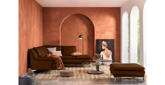 ECKSOFA Cognac Echtleder  - Chromfarben/Cognac, Design, Leder/Metall (242/224cm) - Novel
