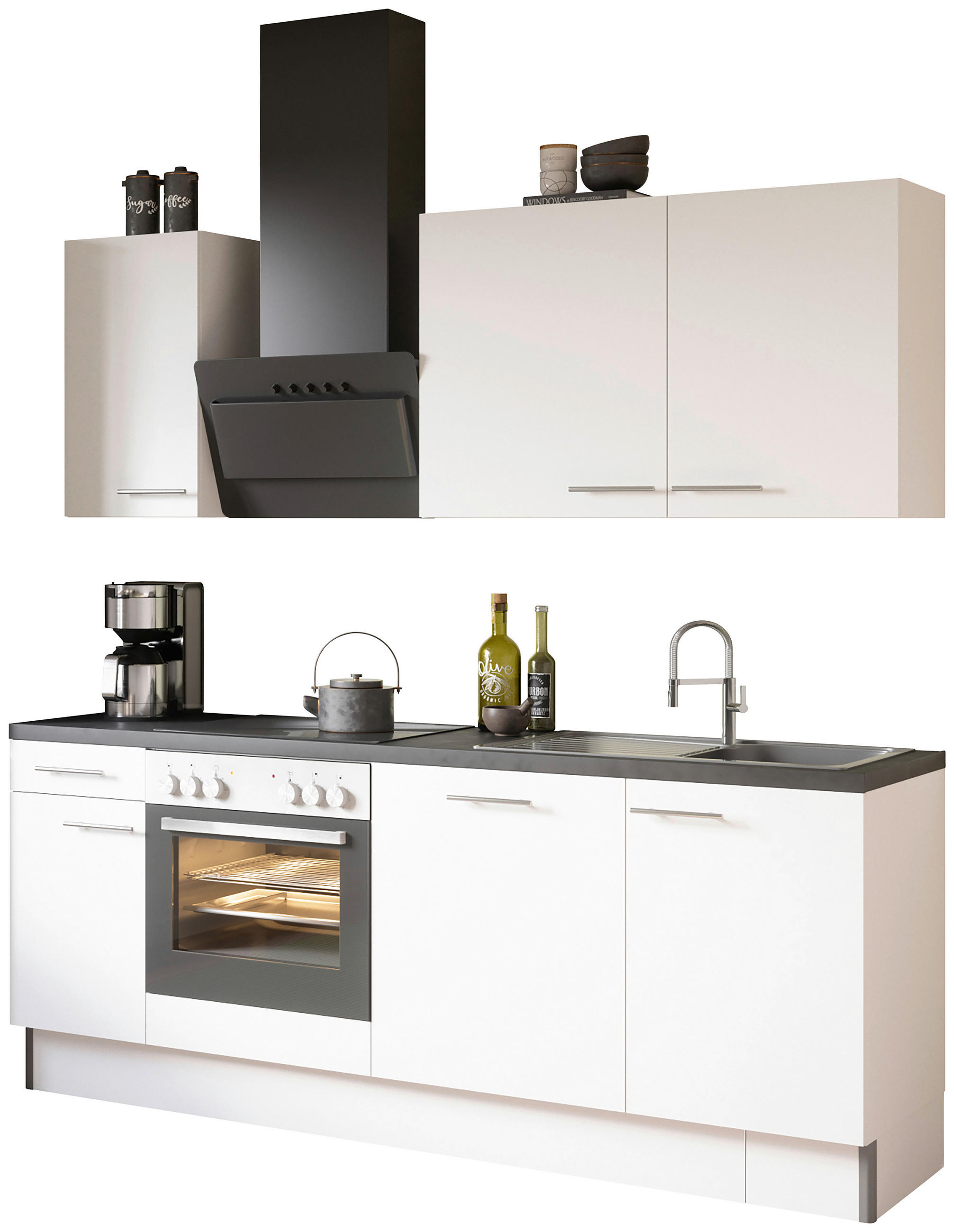 KÜCHENBLOCK 210 cm in Weiß - Edelstahlfarben/Anthrazit, Basics, Holzwerkstoff/Metall (210cm) - Optifit