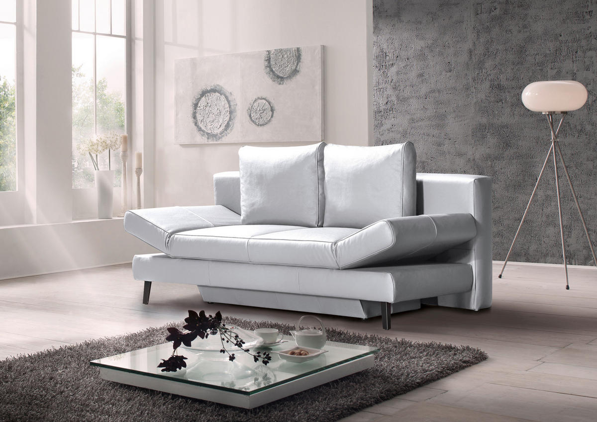 SCHLAFSOFA in Echtleder Weiss  - Weiss/Schwarz, Design, Leder/Metall (200/85/90cm) - Novel
