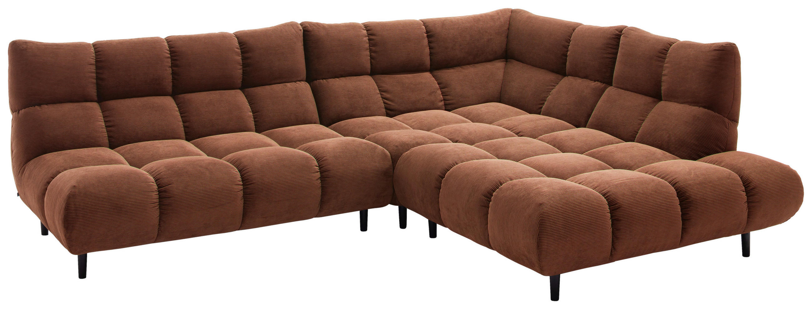 ECKSOFA Ottomane rechts, Eckteil  Rostfarben Feincord  - Rostfarben/Schwarz, Design, Holz/Textil (288/215cm) - Pure Home Lifestyle