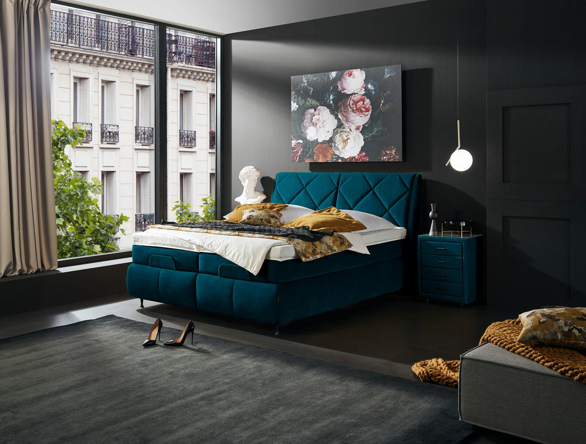 BOXSPRINGBETT 180/200 cm  in Petrol  - Petrol/Schwarz, KONVENTIONELL, Textil/Metall (180/200cm) - Dieter Knoll