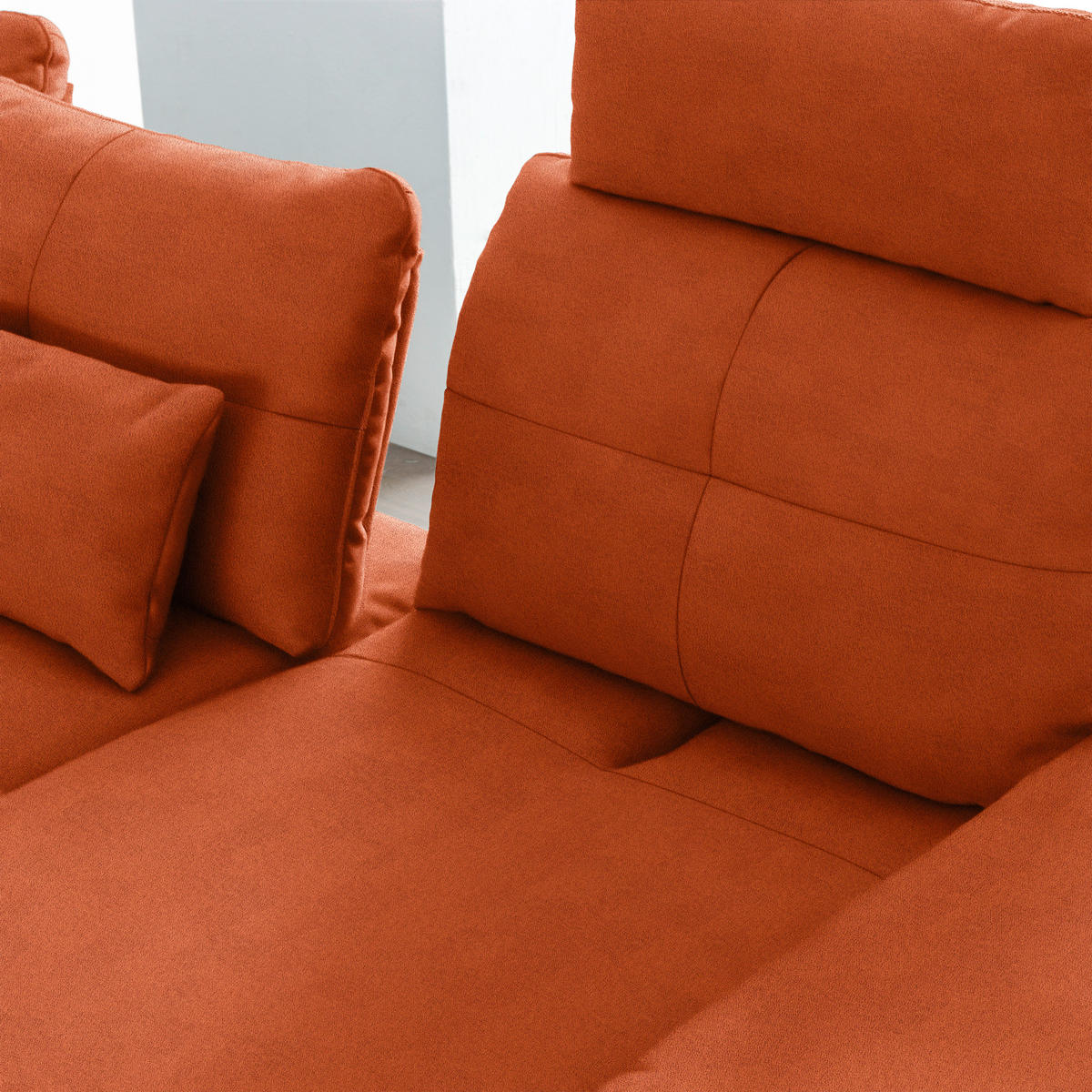 ECKSOFA in Flachgewebe Terracotta  - Terracotta/Schwarz, Design, Textil/Metall (271/344cm) - Chilliano