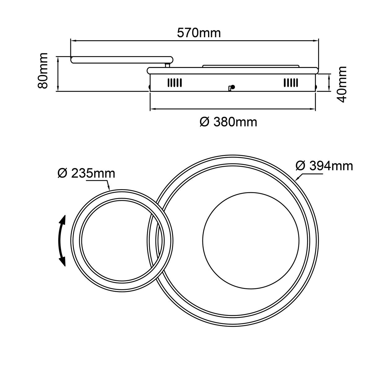 LED-DECKENLEUCHTE 48 W    39,4/57/8 cm  - Schwarz/Braun, Design, Kunststoff/Metall (39,4/57/8cm) - Brilliant