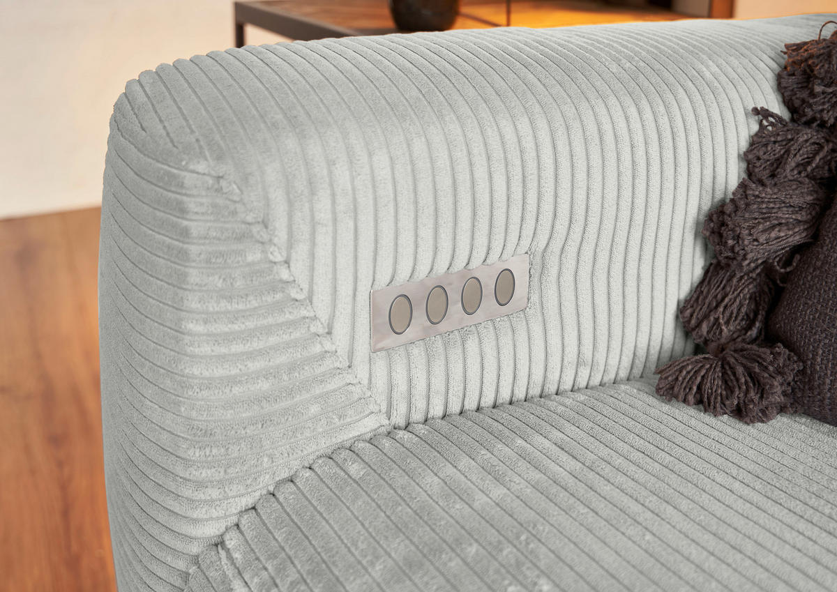 ECKSOFA in Cord Hellgrau  - Hellgrau/Schwarz, Konventionell, Textil/Metall (266/180cm) - Hom`in