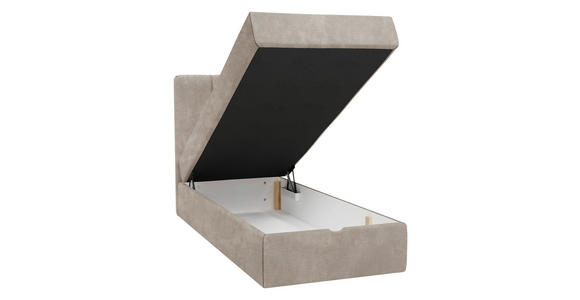 BOXBETT 70/200 cm,  in Graubraun, Matratze, gepolstertes Kopfteil, Bettkasten, Topper, H3 = fest  - Graubraun/Schwarz, Design, Holzwerkstoff/Kunststoff (70/200cm) - Esposa