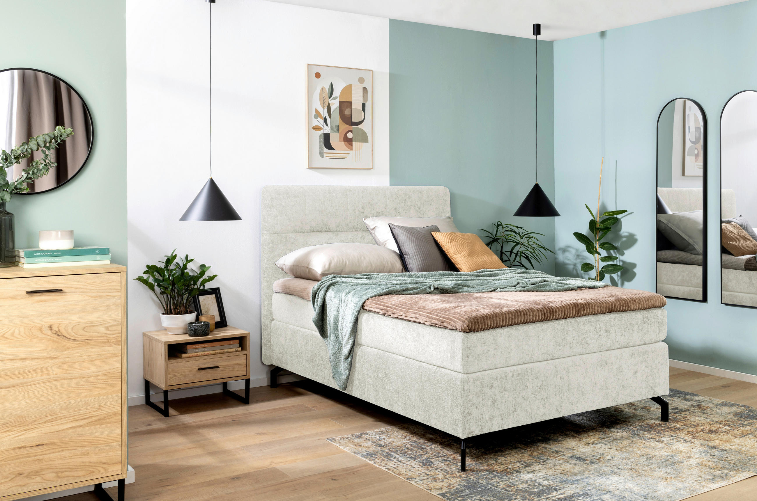 BOXSPRINGBETT 140/200 cm  in Greige  - Greige/Schwarz, Design, Textil/Metall (140/200cm) - Esposa