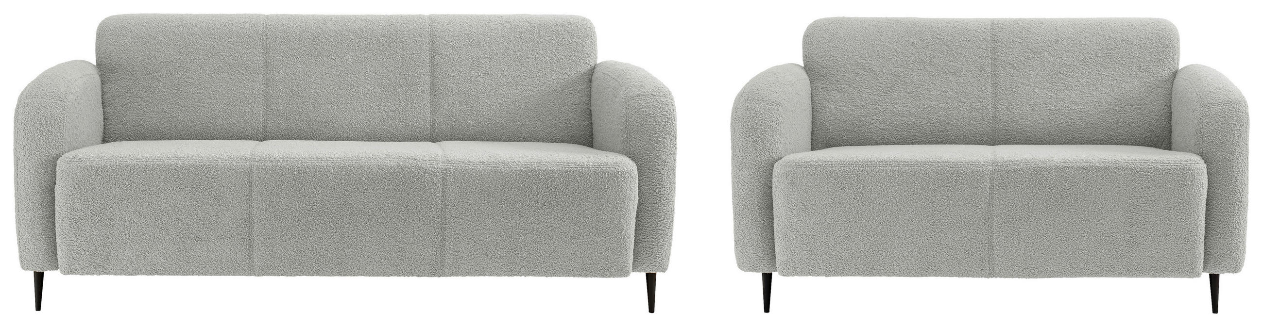 SITZGARNITUR in Teddystoff Hellgrau - Hellgrau/Schwarz, Modern, Textil/Metall (180/76/90cm) - Livetastic
