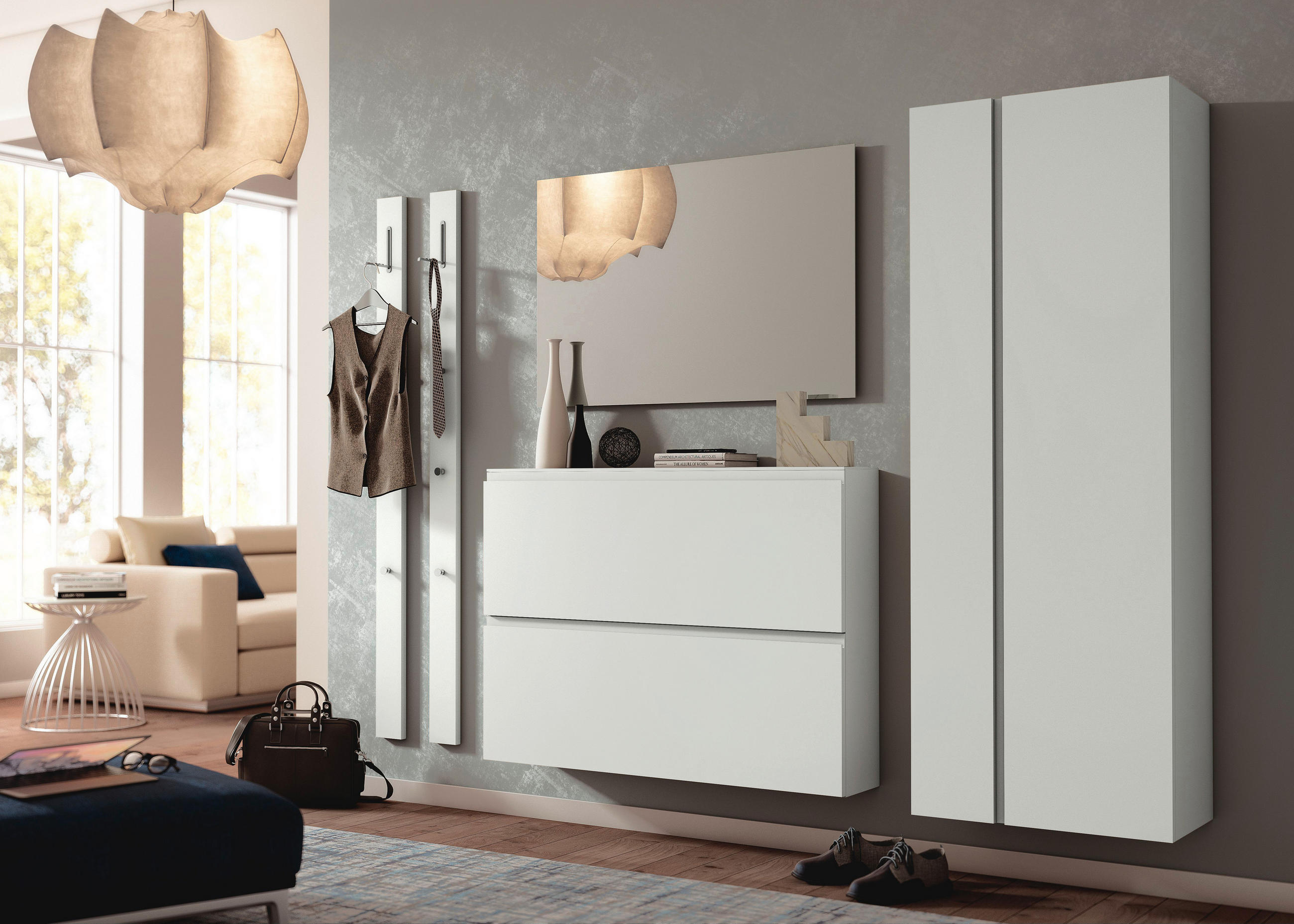 HÄNGESCHUHSCHRANK Weiß  - Weiß, Design, Glas/Holzwerkstoff (110/82/22cm) - Moderano