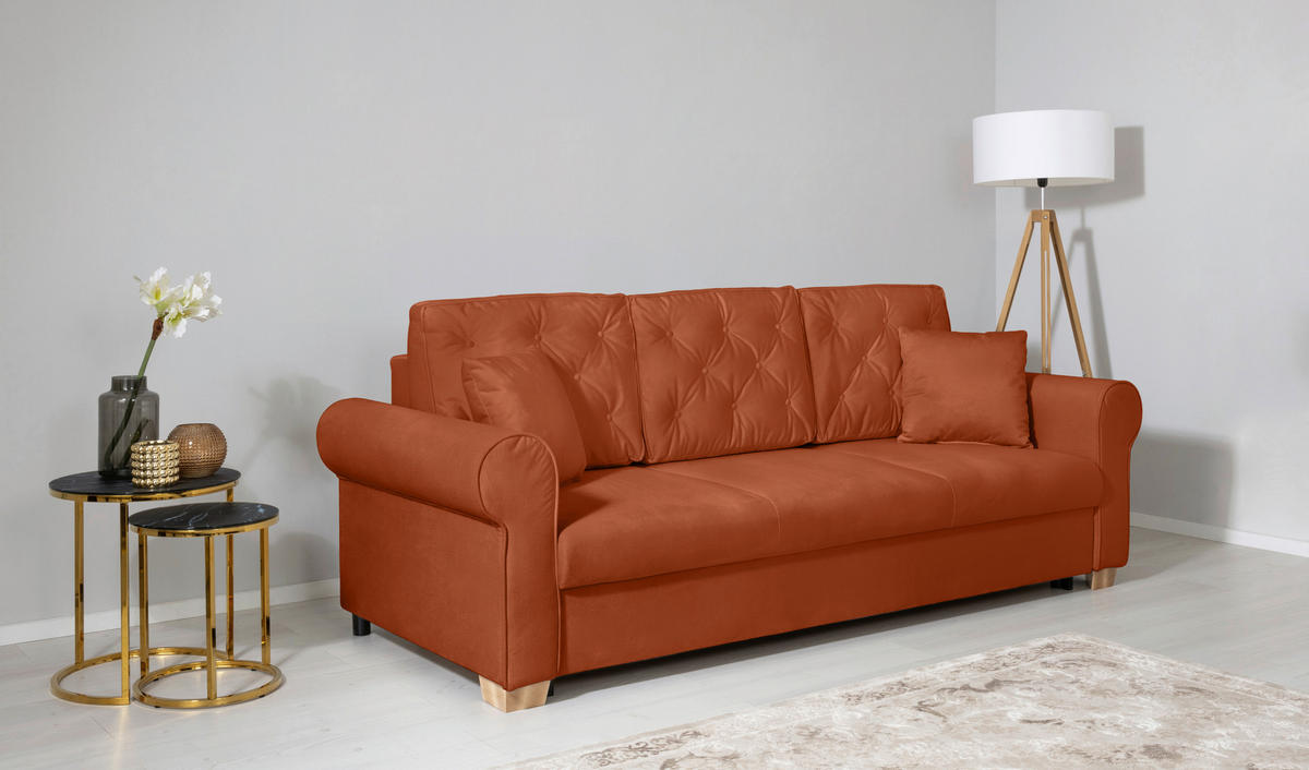 SCHLAFSOFA  mit Bettkasten erhältlich, Liegefunktion, Rücken echt, Armteil links, Armteil rechts Terracotta  - Buchefarben/Terracotta, Design, Holz/Textil (240/94/98cm) - MID.YOU