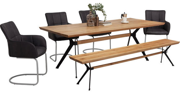 SITZBANK 220/45/35 cm in Schwarz, Eichefarben - Eichefarben/Schwarz, Natur, Holz/Metall (220/45/35cm) - Linea Natura