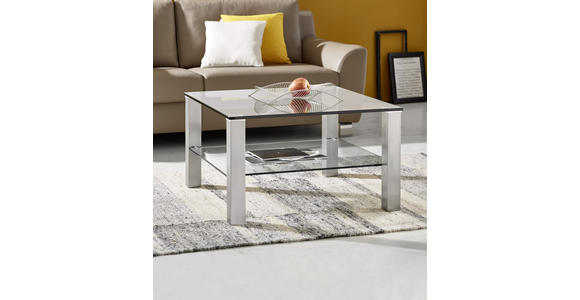 COUCHTISCH in Metall, Glas 75/75/43 cm  - Klar/Silberfarben, Design, Glas/Metall (75/75/43cm) - Novel