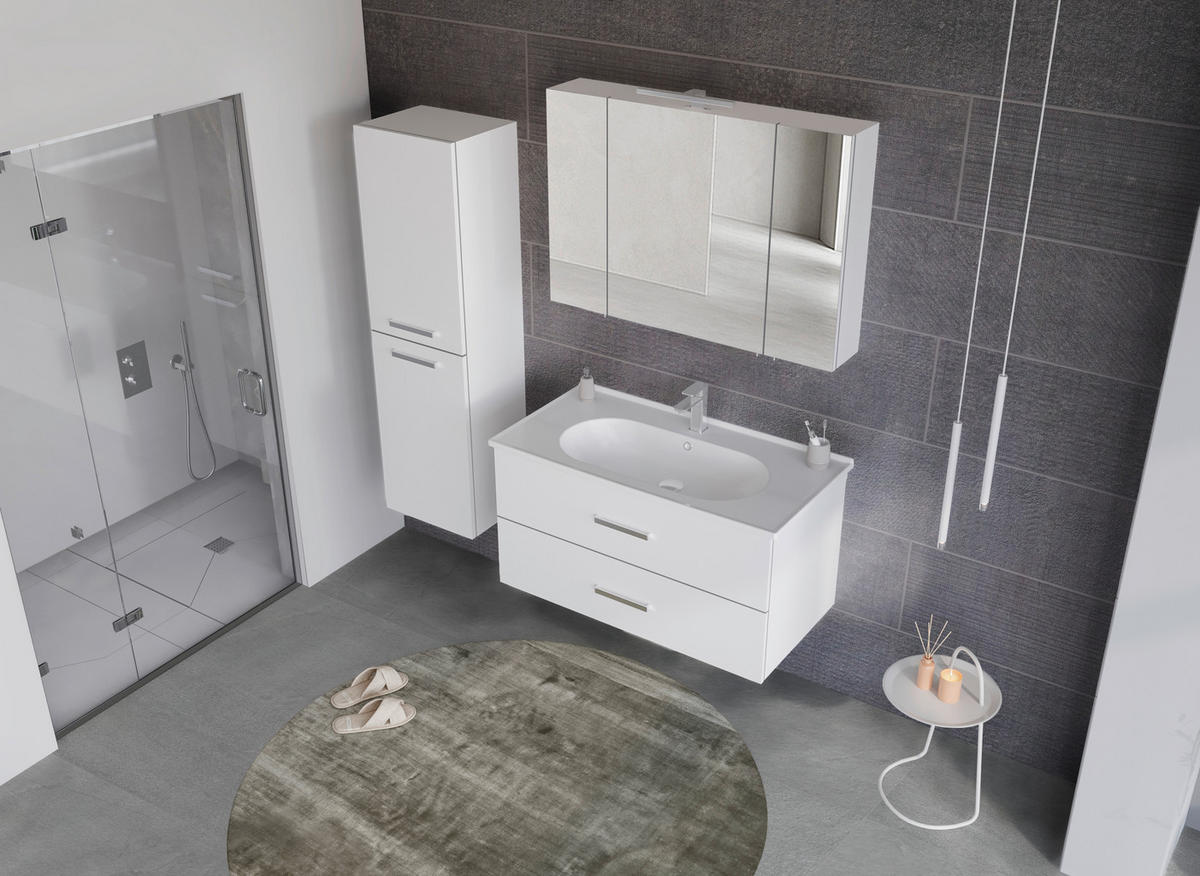 BADEZIMMER 3-teilig  in  - Chromfarben/Weiß, Basics, Keramik/Holzwerkstoff (100/136/46cm) - Welnova