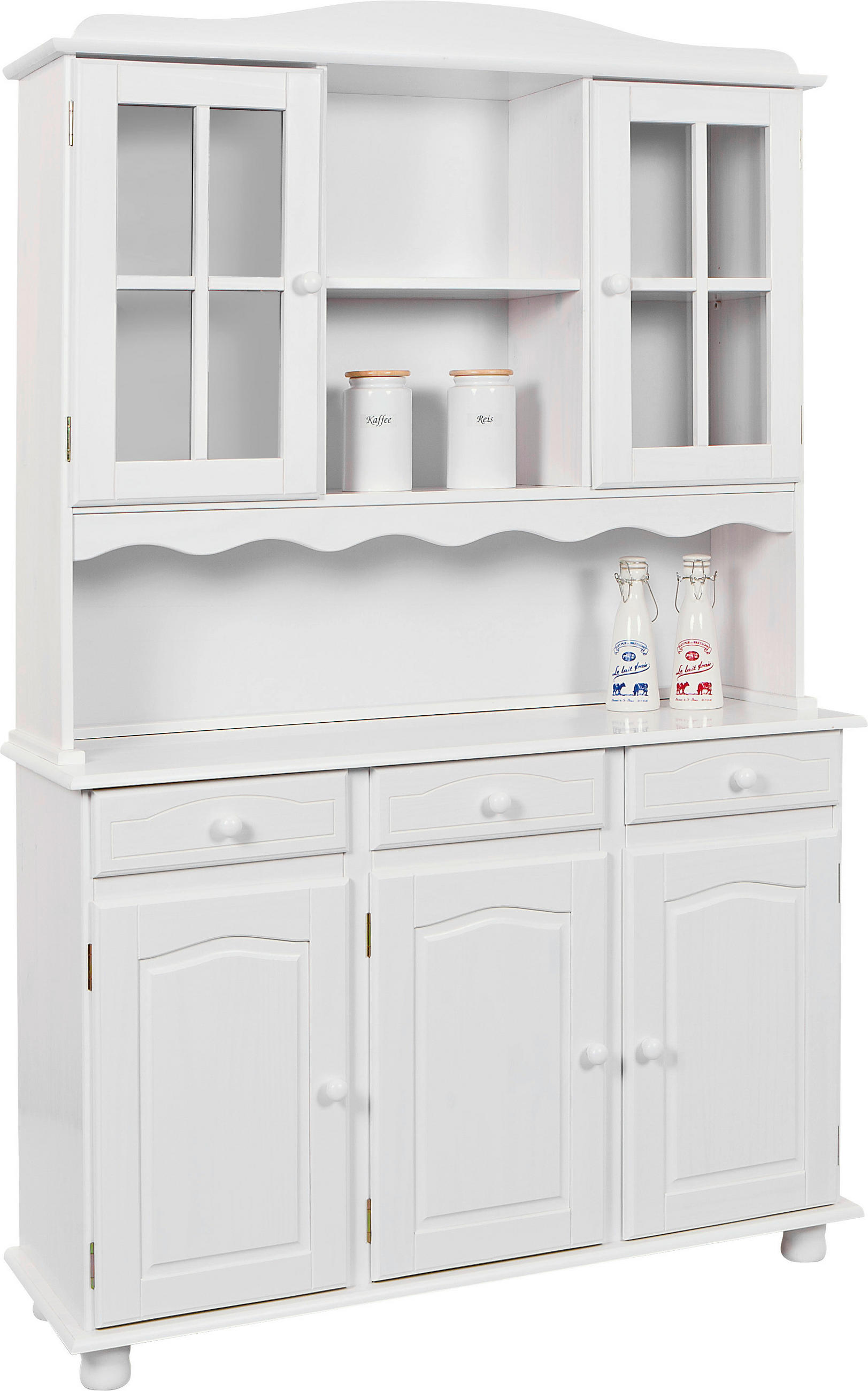 PRÍBORNÍK S VITRÍNOU, borovica, biela, 130/198/43 cm - biela, Lifestyle, drevo (130/198/43cm) - MID.YOU