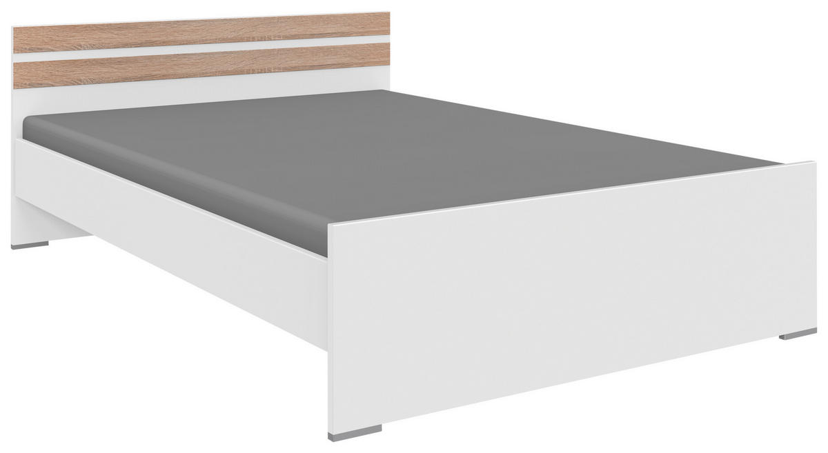 BETT 140/200 cm  in Weiß, Eichefarben  - Eichefarben/Alufarben, KONVENTIONELL (140/200cm) - Boxxx