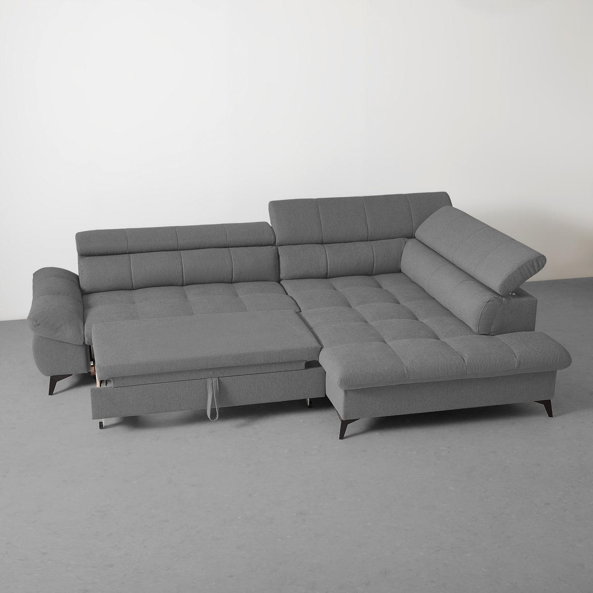 ECKSOFA in Chenille Anthrazit  - Anthrazit/Schwarz, Modern, Textil/Metall (296/201cm) - Livetastic