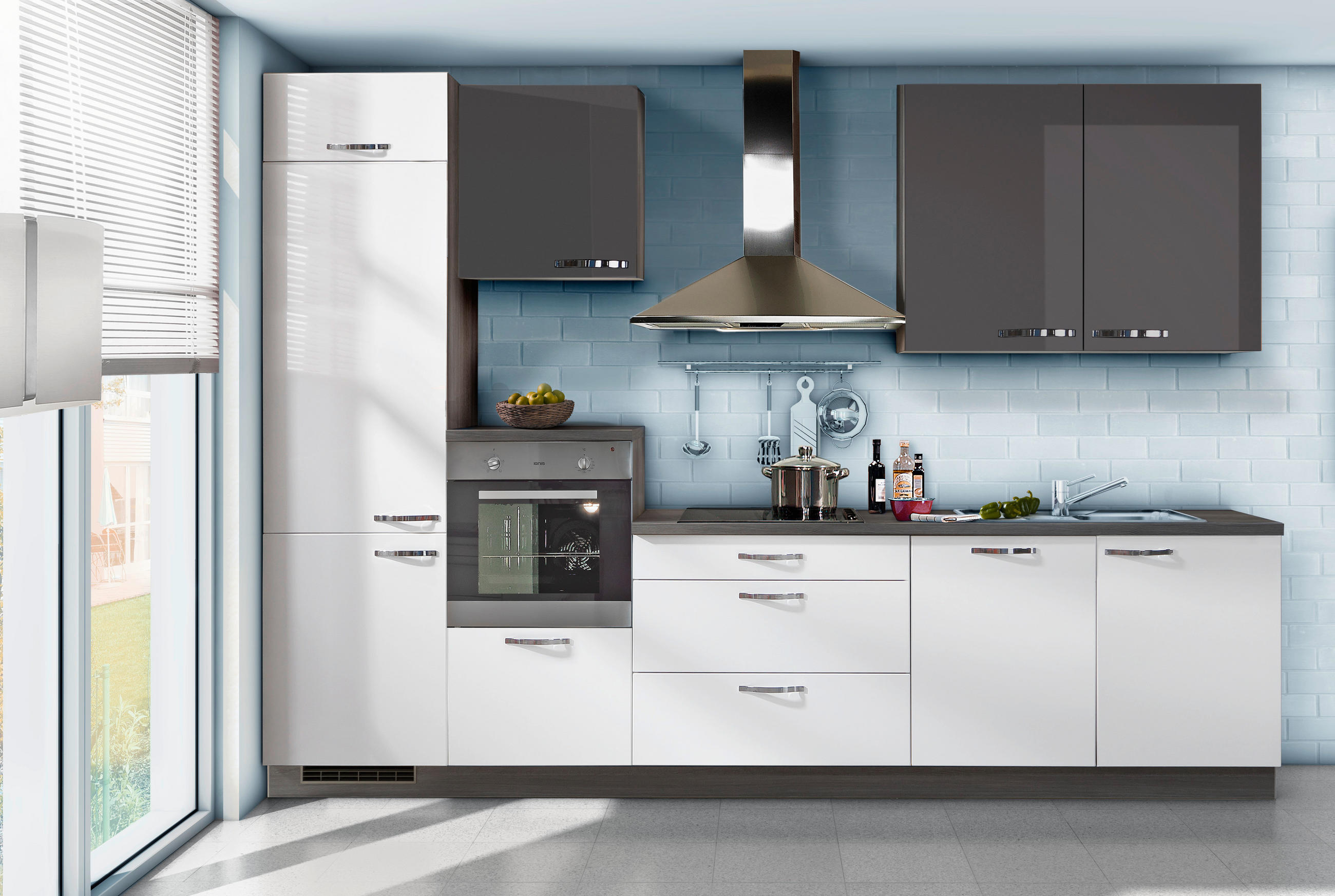 BLOK KUHINJA S APARATIMA  bijela, siva  - bijela/siva, Design, drvni materijal (330cm) - Welnova