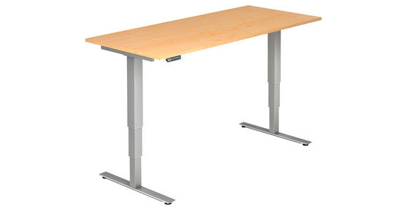 SCHREIBTISCH 180/80/63,5-128,5 cm Silberfarben, Ahornfarben höhenverstellbar  - Silberfarben/Ahornfarben, KONVENTIONELL, Holzwerkstoff/Metall (180/80/63,5-128,5cm) - Venda