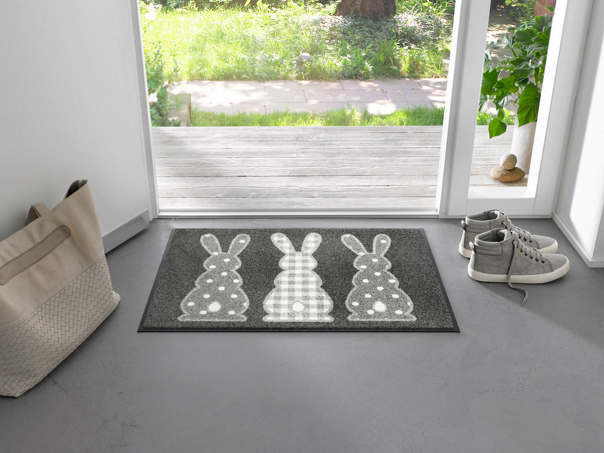 FUSSMATTE 50/75 cm Bunny Trio  - Grau, Trend, Kunststoff/Textil (50/75cm) - wash+dry