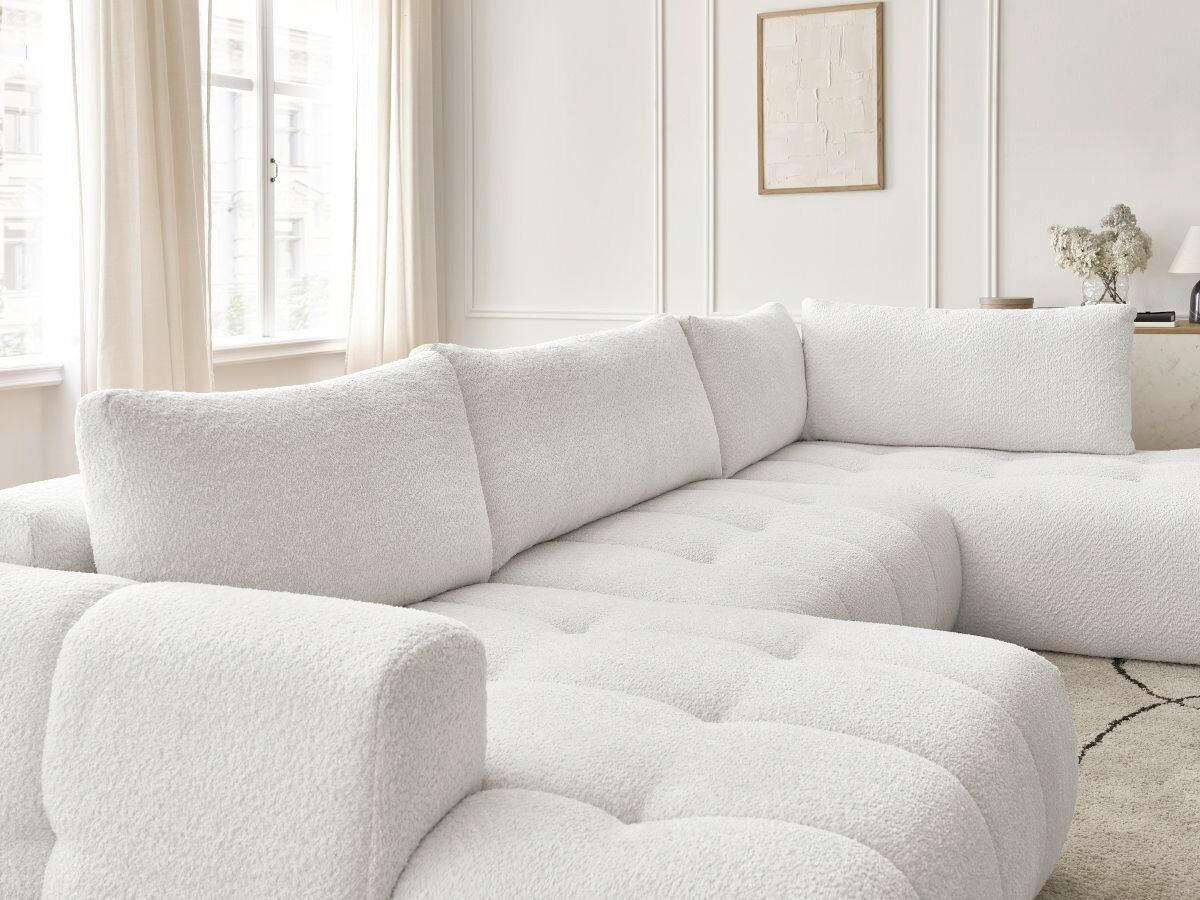 WOHNLANDSCHAFT  FUJI  Weiß Bouclé  - Schwarz/Weiß, MODERN, Kunststoff/Textil (160/377/204cm)