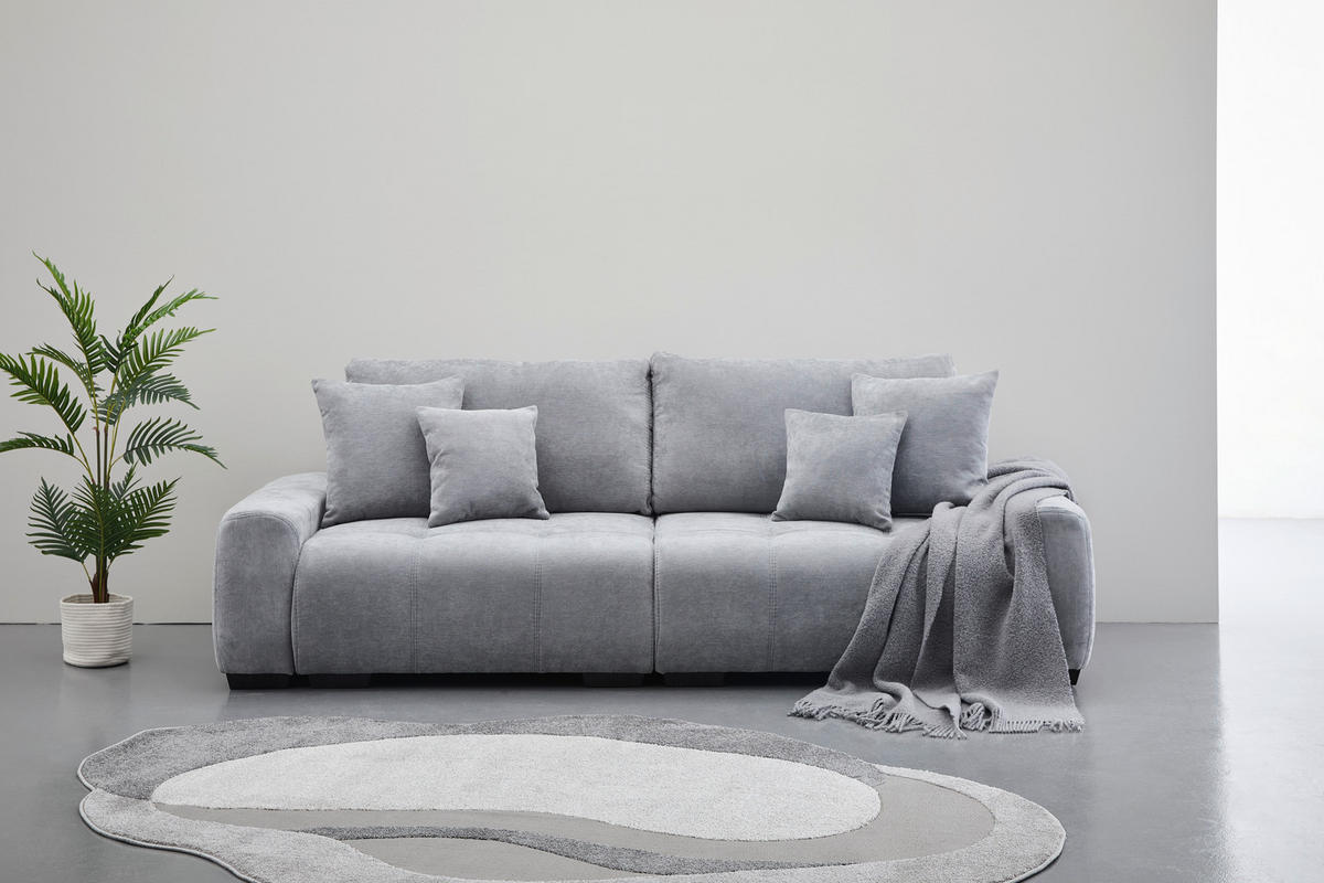 BIGSOFA Chenille Hellgrau  - Dunkelbraun/Hellgrau, KONVENTIONELL, Kunststoff/Textil (250/100/90cm) - Carryhome