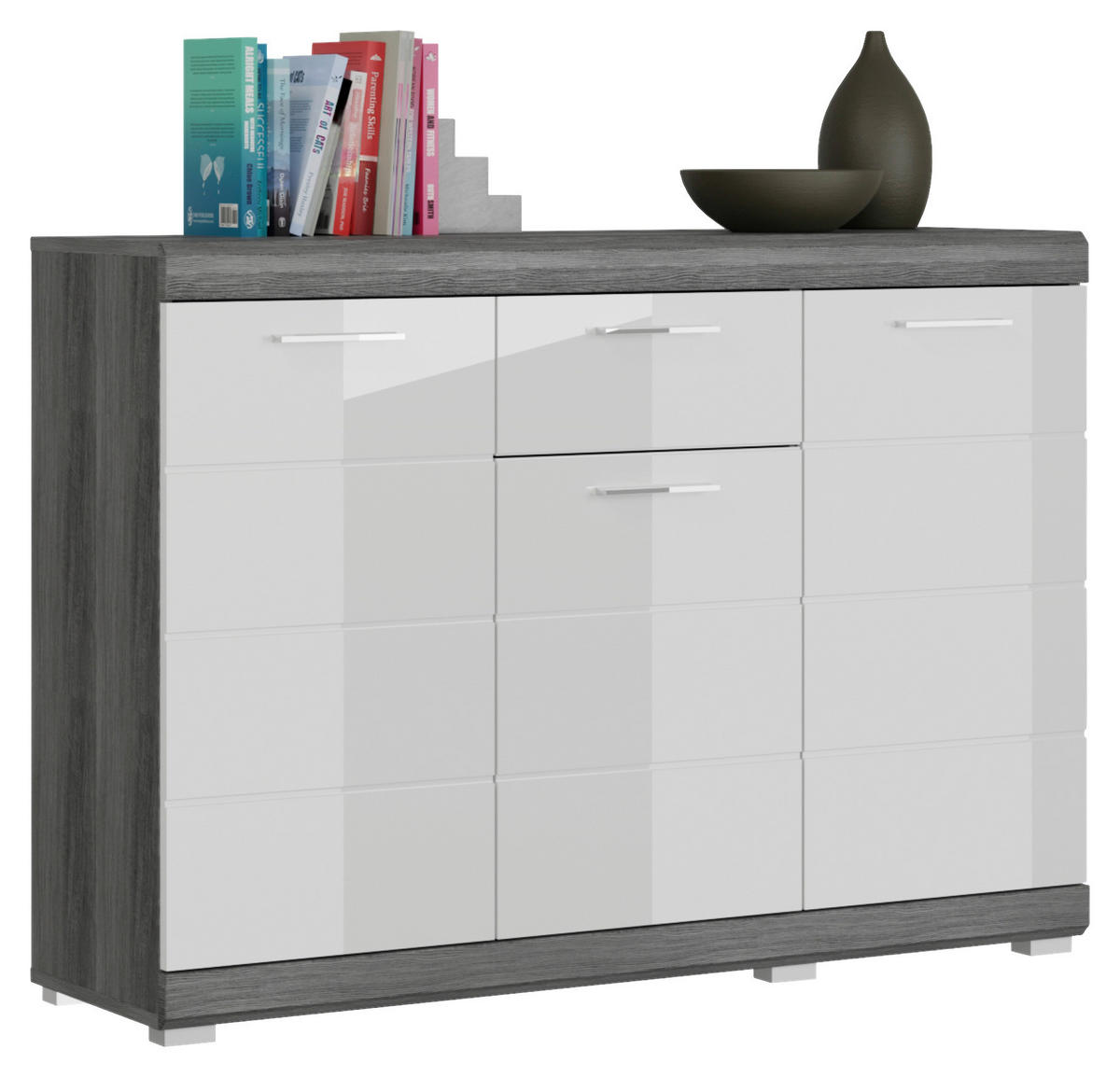 KOMMODE  in 120/85/37 cm  - Chromfarben/Weiß Hochglanz, Design, Holzwerkstoff/Kunststoff (120/85/37cm) - MID.YOU