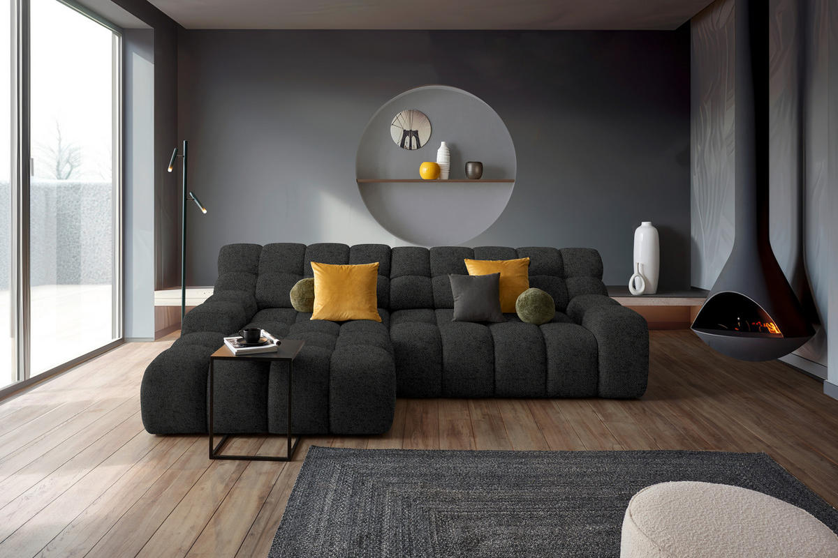 Ecksofa inkl. Funktion Schwarz Webstoff  - Schwarz, MODERN, Kunststoff/Textil (180/297cm) - Welnova