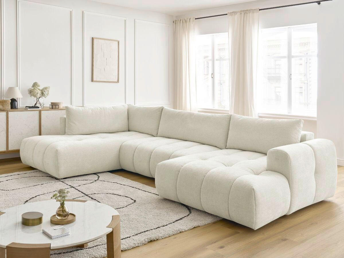 WOHNLANDSCHAFT  FUJI  Beige Leinenoptik  - Beige/Schwarz, MODERN, Kunststoff/Textil (204/377/160cm)