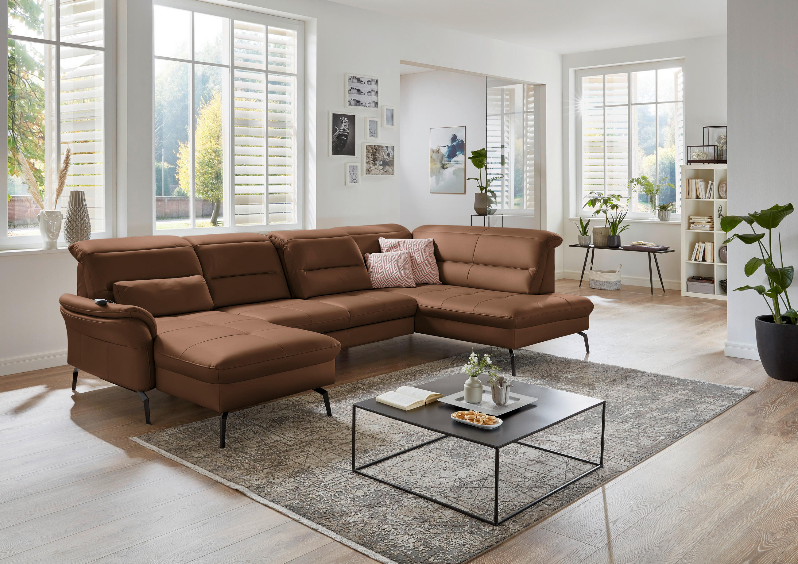 WOHNLANDSCHAFT in Echtleder Braun  - Schwarz/Braun, Design, Leder/Metall (181/336/206cm) - Beldomo Speed